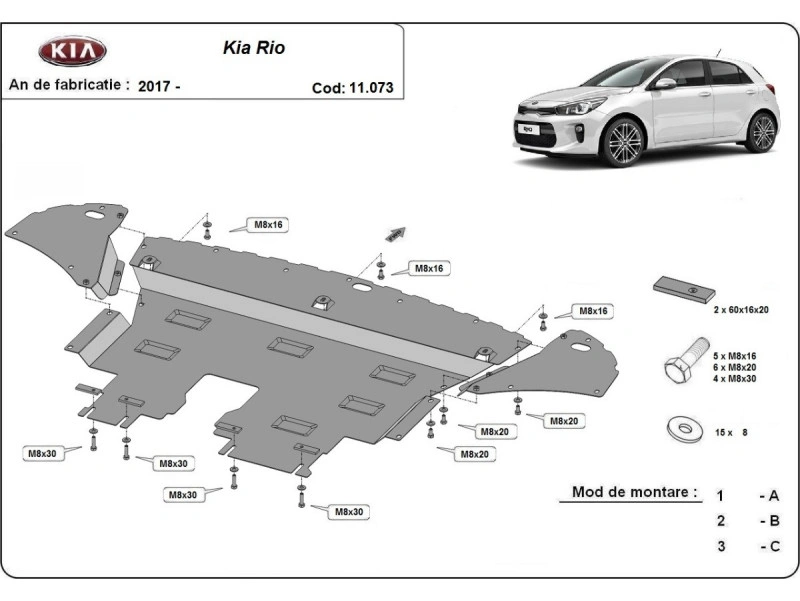 Bunnplate stål Kia Rio 4 2017 -> | Motordeksel - Beskyttelse deksel under motor – bilde 2
