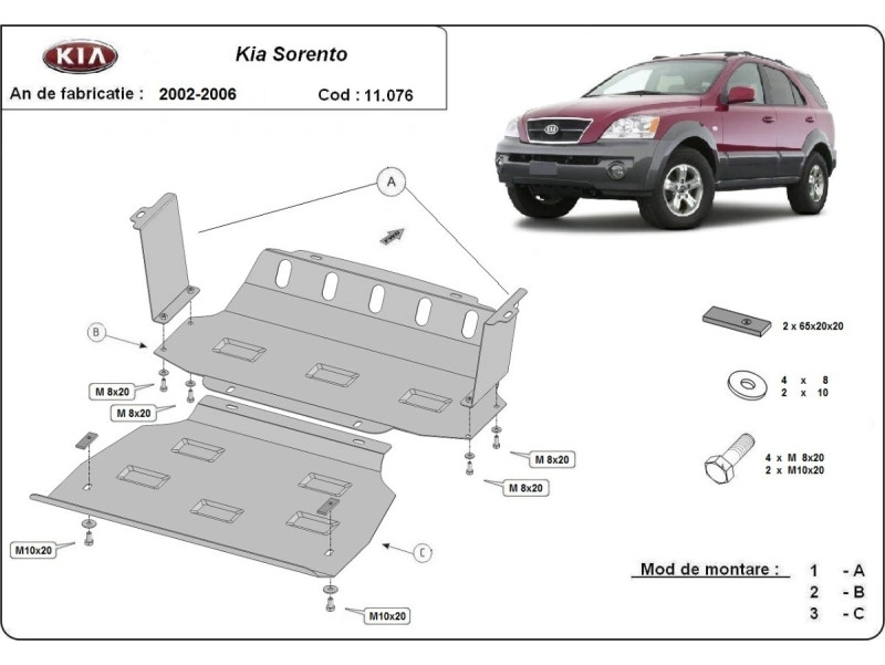 Bunnplate stål Kia Sorento 2002 - 2006 | Motordeksel - Beskyttelse deksel under motor – bilde 2