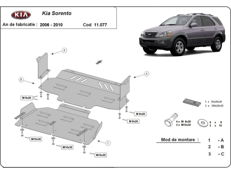 Bunnplate stål Kia Sorento 2006 - 2009 | Motordeksel - Beskyttelse deksel under motor – bilde 2