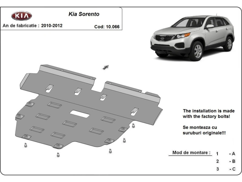 Bunnplate stål Kia Sorento 2010 - 2012 | Motordeksel - Beskyttelse deksel under motor – bilde 2