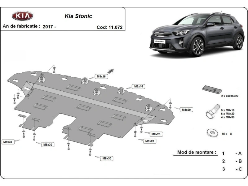 Bunnplate stål Kia Stonic 2017 - 2025 | Motordeksel - Beskyttelse deksel under motor – bilde 2
