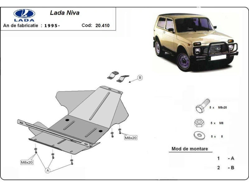Bunnplate stål Lada Niva 1995 - 2020 | Motordeksel - Beskyttelse deksel under motor – bilde 2