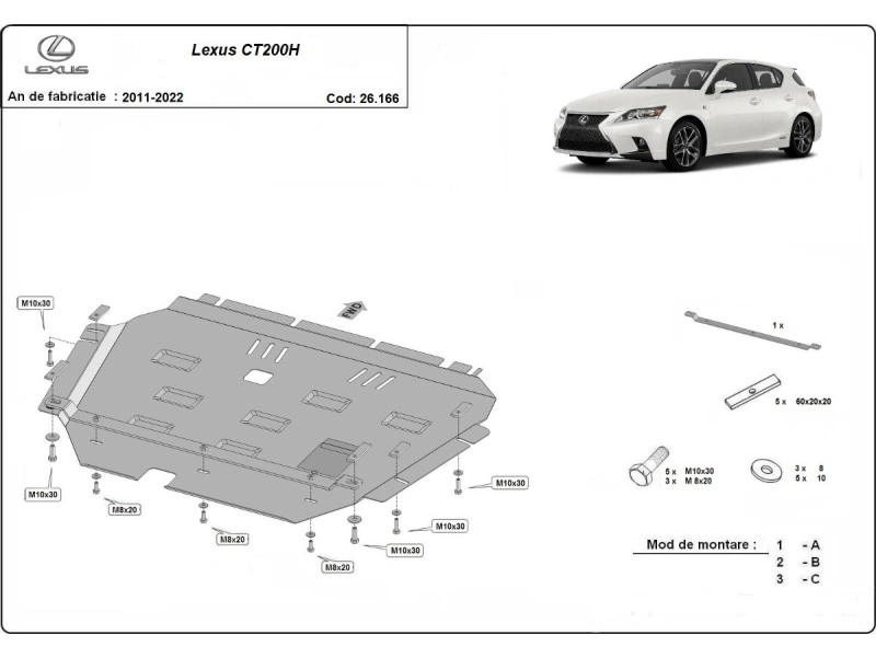 Bunnplate stål Lexus CT200H 2011 - 2022 | Motordeksel - Beskyttelse deksel under motor – bilde 2