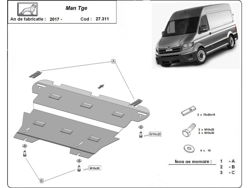 Bunnplate stål Man Tge 2017 -> / Vw Crafter 2017 ->| Motordeksel - Beskyttelse deksel under motor – bilde 2