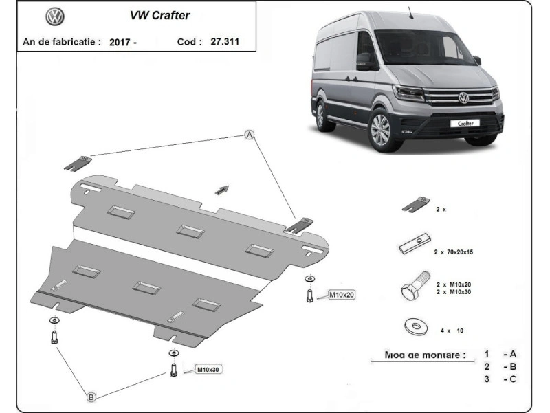 Bunnplate stål Man Tge 2017 -> / Vw Crafter 2017 ->| Motordeksel - Beskyttelse deksel under motor – bilde 3