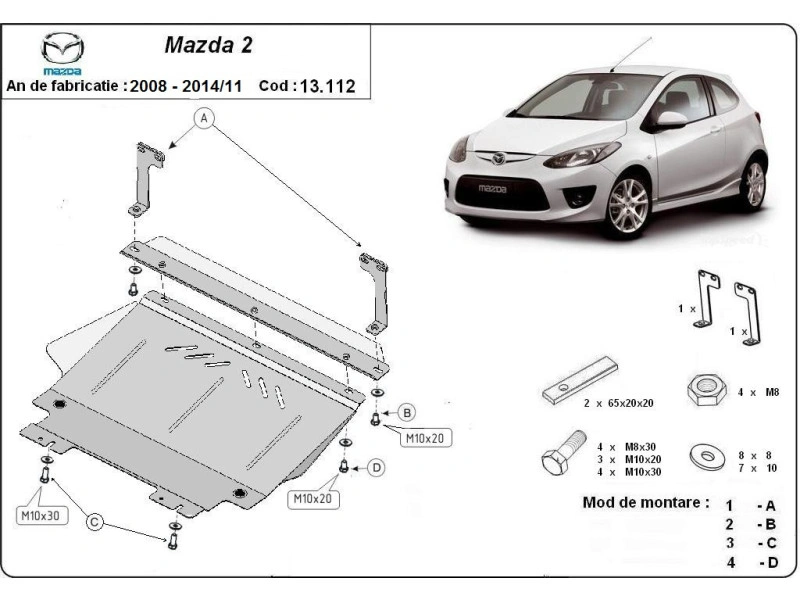 Bunnplate stål Mazda 2 2008 - 2014 | Motordeksel - Beskyttelse deksel under motor – bilde 2