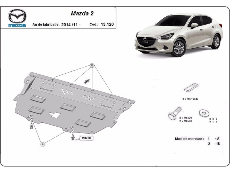 Bunnplate stål Mazda 2 2014 -> | Motordeksel - Beskyttelse deksel under motor – bilde 2