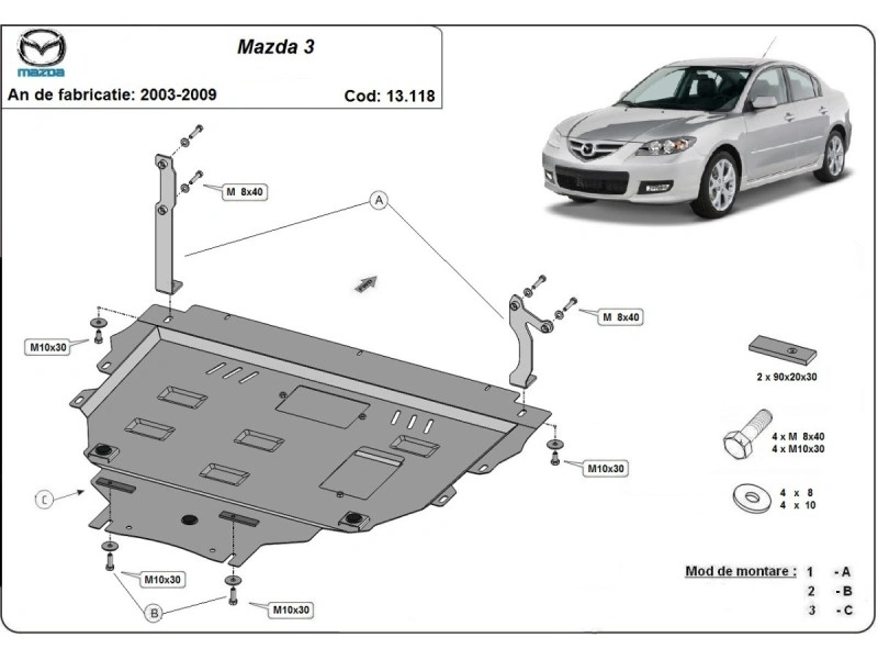 Bunnplate stål Mazda 3 2003 - 2009 | Motordeksel - Beskyttelse deksel under motor – bilde 2