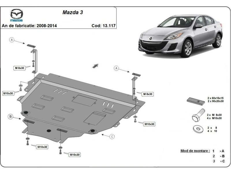 Bunnplate stål Mazda 3 2008 - 2014 | Motordeksel - Beskyttelse deksel under motor – bilde 2