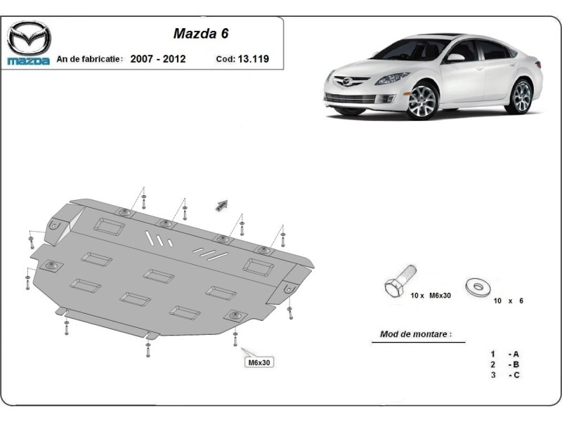 Bunnplate stål Mazda 6 2007 - 2012 | Motordeksel - Beskyttelse deksel under motor – bilde 2