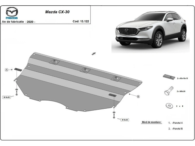 Bunnplate stål Mazda CX-30 2019 -> | Motordeksel - Beskyttelse deksel under motor – bilde 2