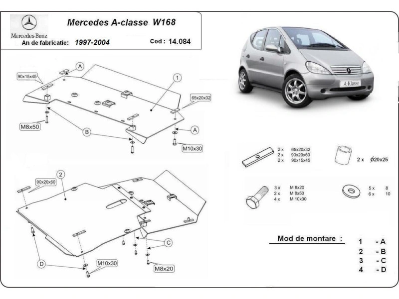 Bunnplate stål Mercedes A-Classe W168 1997 - 2004 | Motordeksel - Beskyttelse deksel under motor – bilde 2