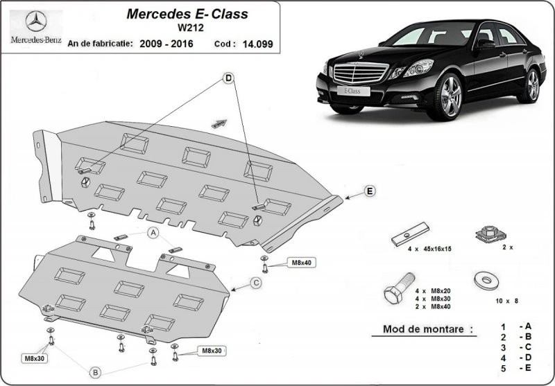 Bunnplate stål Mercedes-Benz E (W212/S212) 2009 - 2016 │ RWD med bakhjulsdrift - Motordeksel - Beskyttelse deksel under motor – bilde 2