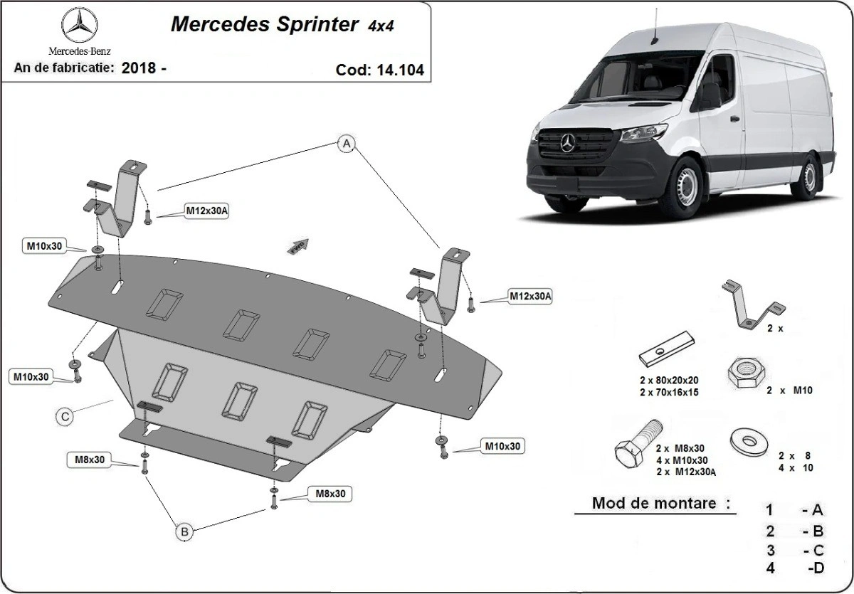 Bunnplate stål Mercedes-Benz Sprinter (W907) 2018 -> │ 4x4 - Motordeksel - Beskyttelse deksel under motor – bilde 2