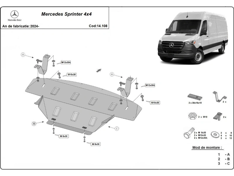 Bunnplate stål Mercedes-Benz Sprinter (W907) 4x4 2024 -> | Motordeksel - Beskyttelse deksel under motor – bilde 2