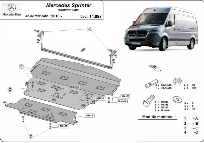 Bunnplate stål Mercedes-Benz Sprinter (W910) 2018 -> │ FWD - Motordeksel - Beskyttelse deksel under motor – bilde 2