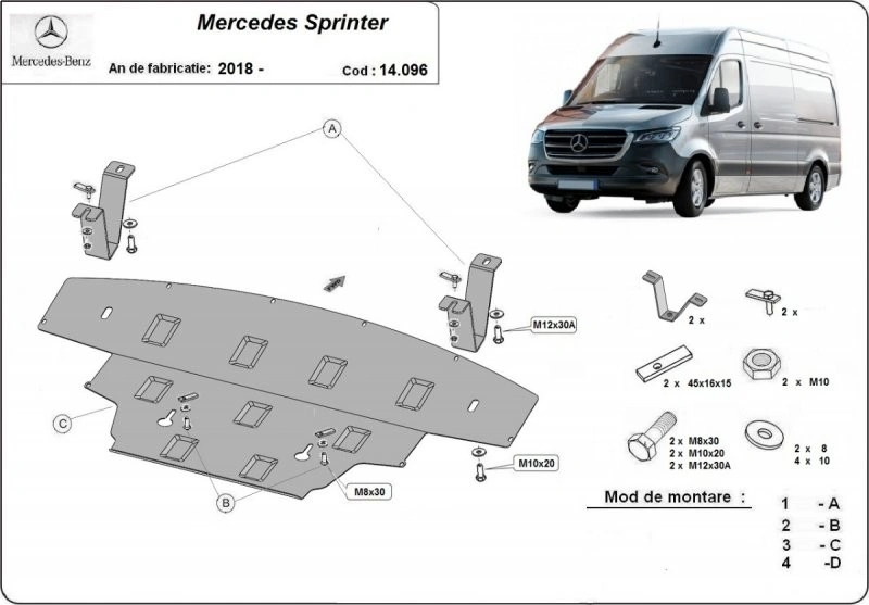 Bunnplate stål Mercedes-Benz Sprinter (W910) 2018 -> │ RWD - Motordeksel - Beskyttelse deksel under motor – bilde 2