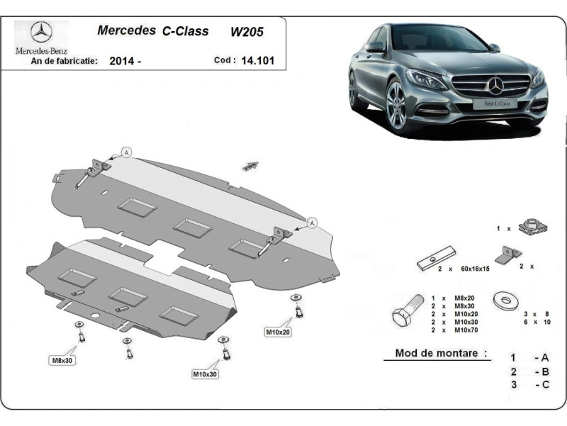 Bunnplate stål Mercedes C-Class W205 2014 - 2020 | Motordeksel - Beskyttelse deksel under motor – bilde 2