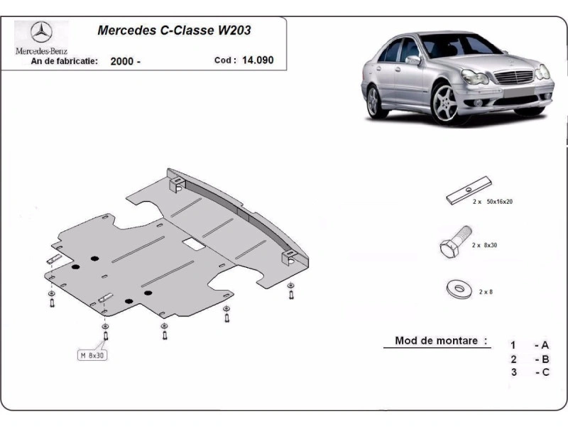 Bunnplate stål Mercedes C-Klasse 2000 - 2007 | Motordeksel - Beskyttelse deksel under motor – bilde 2