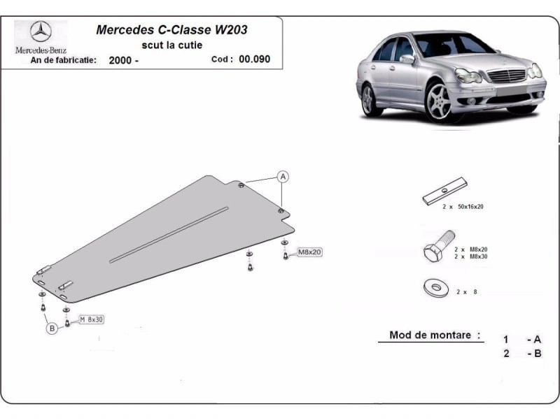 Bunnplate stål Mercedes C-Klasse W203 2000 - 2007 | Girkassedeksel for automatgir - Beskyttelse deksel under girkasse – bilde 2