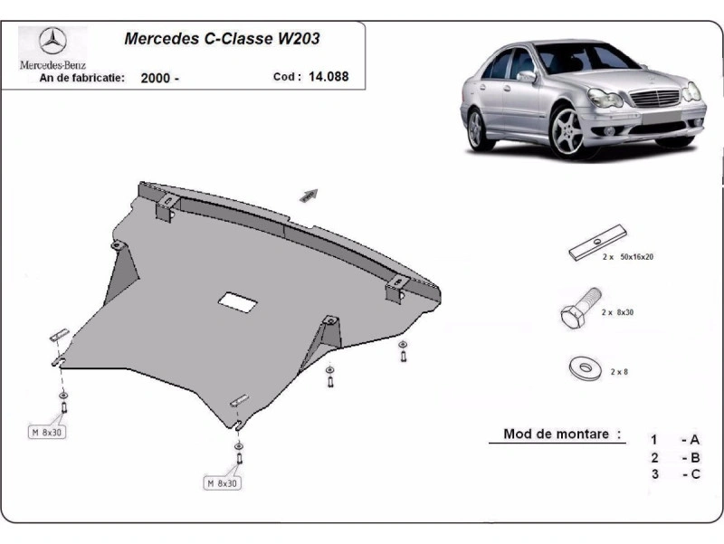 Bunnplate stål Mercedes C-Klasse W203 2000 - 2007 | Motordeksel - Beskyttelse deksel under motor – bilde 2