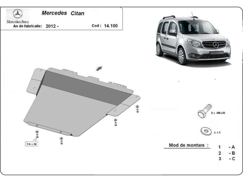 Bunnplate stål Mercedes Citan 2012 - 2021 | Motordeksel - Beskyttelse deksel under motor – bilde 2