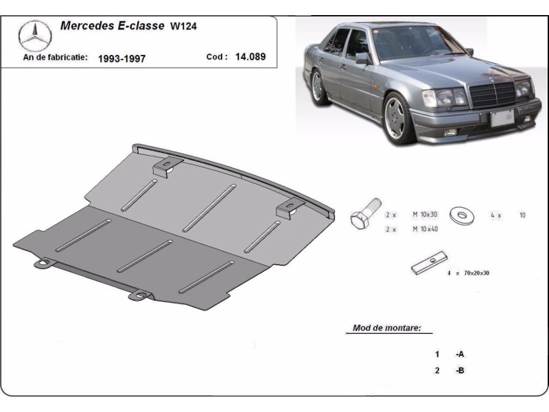 Bunnplate stål Mercedes E-Klasse W124 1993 - 1997 | Motordeksel - Beskyttelse deksel under motor – bilde 2