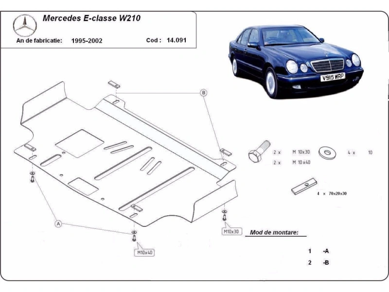 Bunnplate stål Mercedes E-Klasse W210 1995 - 2003 | Motordeksel - Beskyttelse deksel under motor – bilde 2
