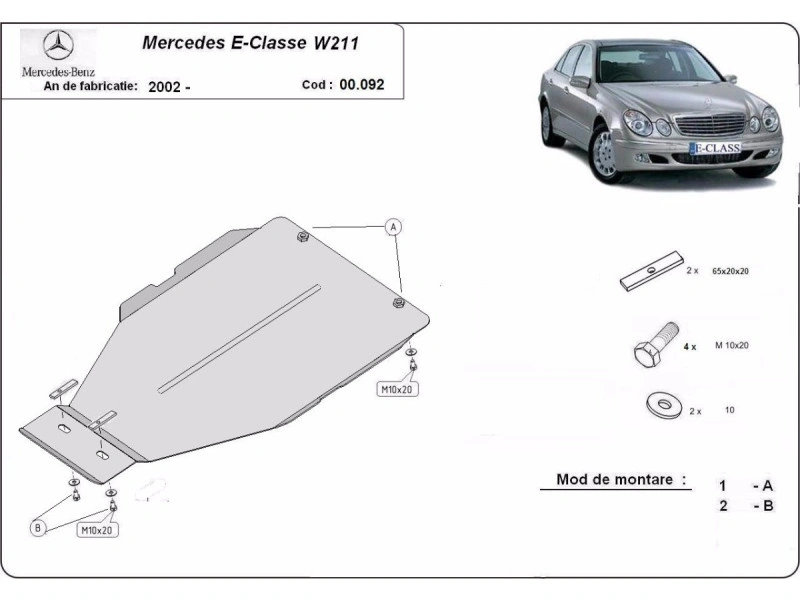 Bunnplate stål Mercedes E-Klasse W211 2002 - 2008 | Girkassedeksel for automatgir - Beskyttelse deksel under girkasse – bilde 2