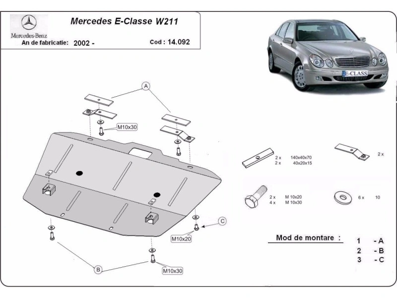 Bunnplate stål Mercedes E-Klasse W211 2002 - 2008 | Motordeksel - Beskyttelse deksel under motor – bilde 2