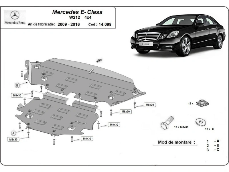 Bunnplate stål Mercedes E-Klasse W212 4x4 2009 - 2016 |  Motordeksel - Beskyttelse deksel under motor – bilde 2