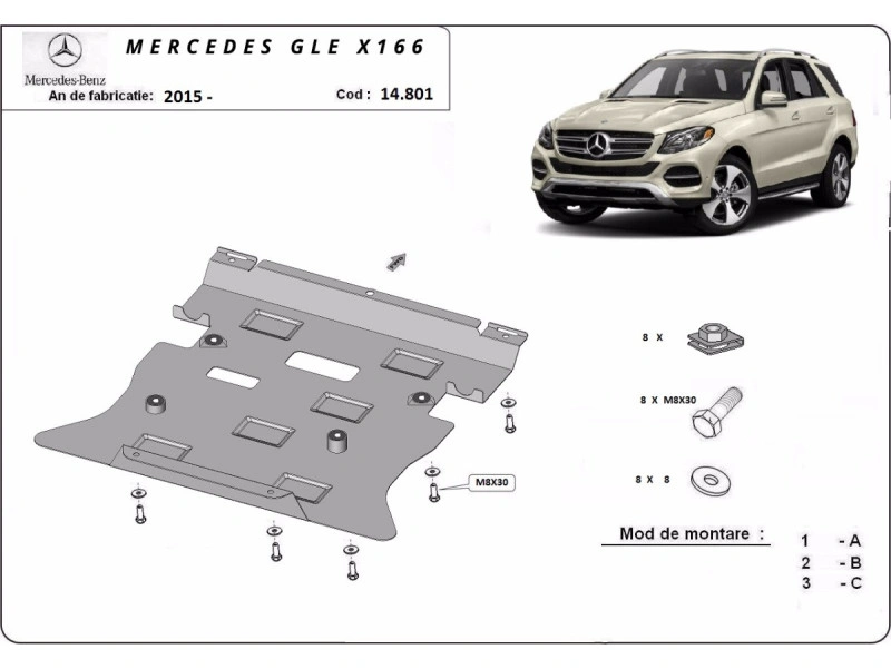 Bunnplate stål Mercedes GL X166 2015 - 2019 | Motordeksel - Beskyttelse deksel under motor – bilde 2