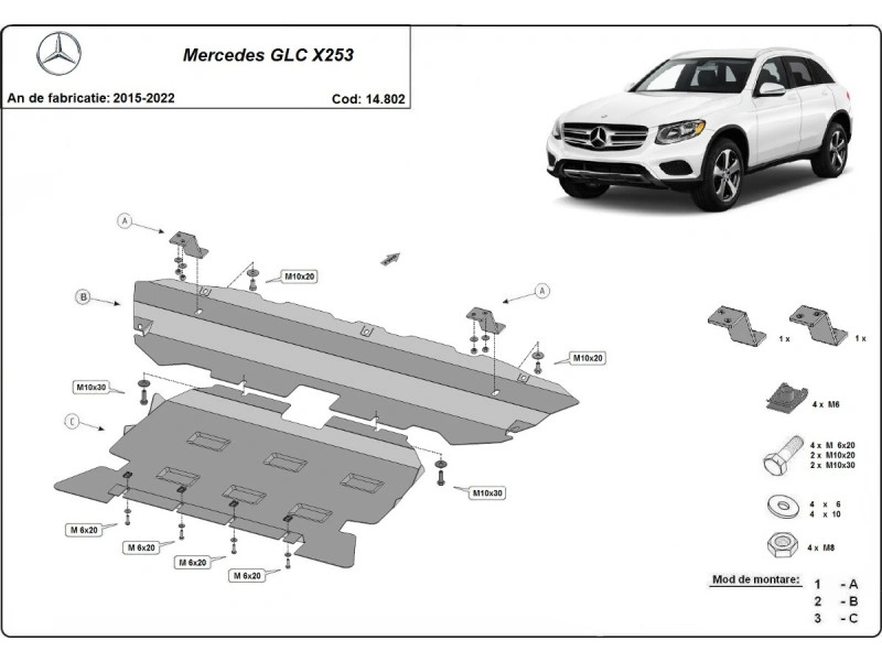 Bunnplate stål Mercedes GLC X253 2015 - 2022 | Motordeksel - Beskyttelse deksel under motor – bilde 2