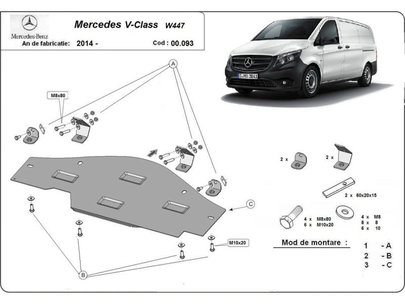 Bunnplate stål Mercedes Mercedes V-Class W447 2014 -> | Bunnplate stålbeskyttelse for Start-Go system og EGR – bilde 2