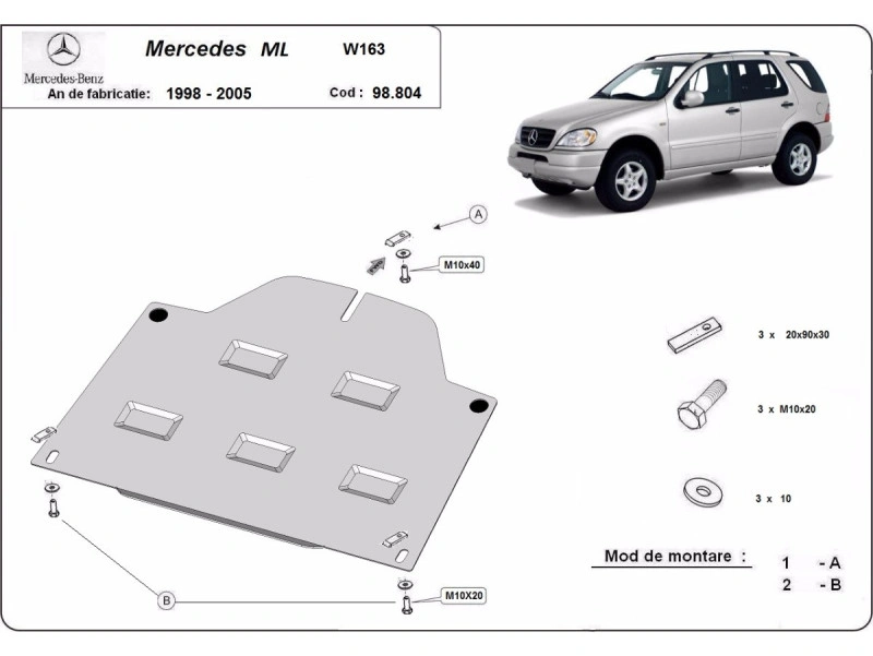 Bunnplate stål Mercedes ML W163 1998 - 2005 | Differensialdeksel - Beskyttelse deksel under differensial – bilde 2