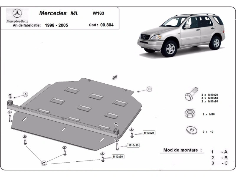 Bunnplate stål Mercedes ML W163 1998 - 2005 | Girkassedeksel - Beskyttelse deksel under girkasse – bilde 2