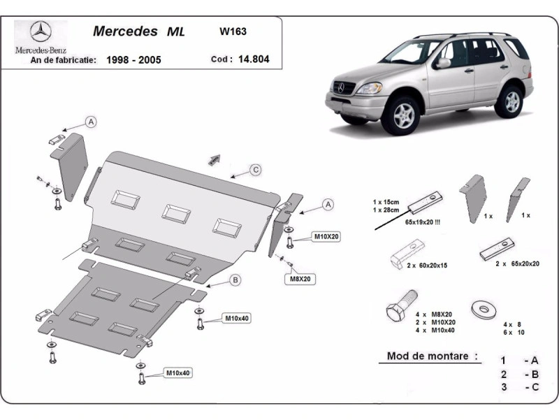 Bunnplate stål Mercedes ML W163 1998 - 2005 | Motordeksel - Beskyttelse deksel under motor – bilde 2