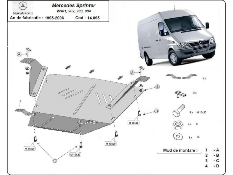 Bunnplate stål Mercedes Sprinter 1995 - 2006 | Motordeksel - Beskyttelse deksel under motor – bilde 2