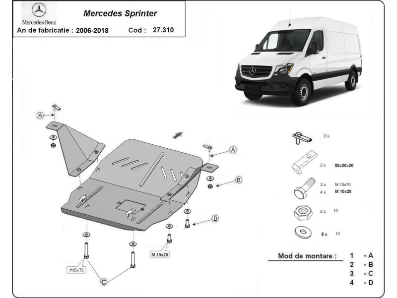 Bunnplate stål Mercedes Sprinter 2006 - 2018 / Vw Crafter 2006 - 2016 | Motordeksel - Beskyttelse deksel under motor – bilde 2