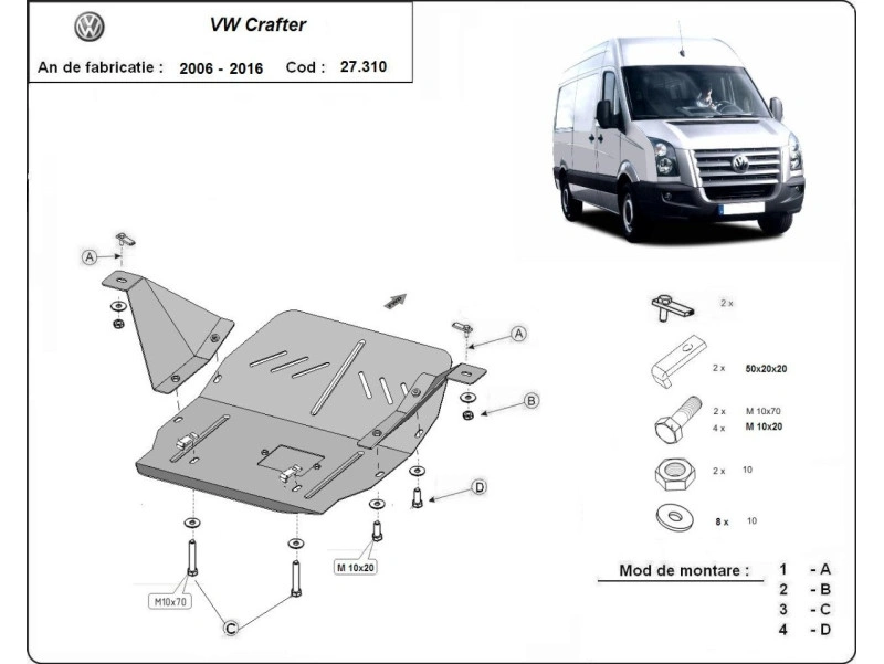 Bunnplate stål Mercedes Sprinter 2006 - 2018 / Vw Crafter 2006 - 2016 | Motordeksel - Beskyttelse deksel under motor – bilde 6