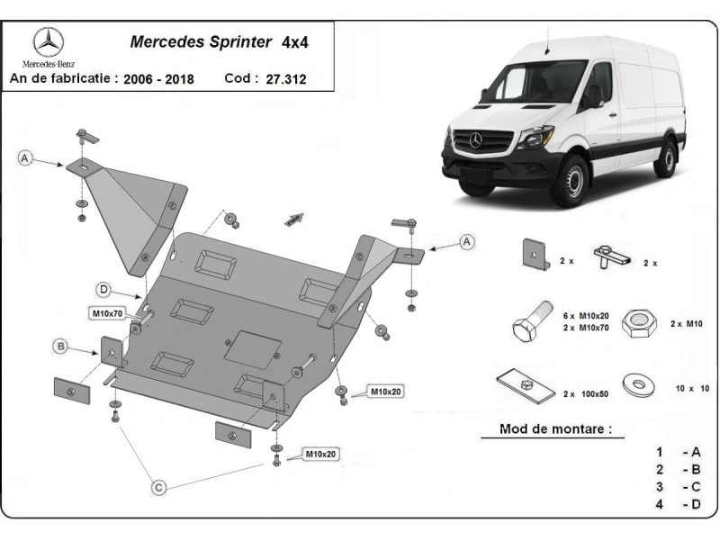 Bunnplate stål Mercedes Sprinter 906 4x4 2006 - 2018 | Motordeksel - Beskyttelse deksel under motor