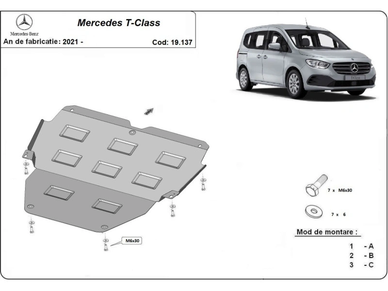 Bunnplate stål Mercedes T-Klasse 2021 -> |  Motordeksel - Beskyttelse deksel under motor – bilde 2