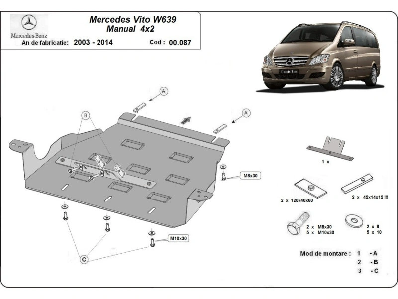 Bunnplate stål Mercedes Viano W639 4x2 2003 - 2014 | Girkassedeksel - Beskyttelse deksel under girkasse – bilde 2