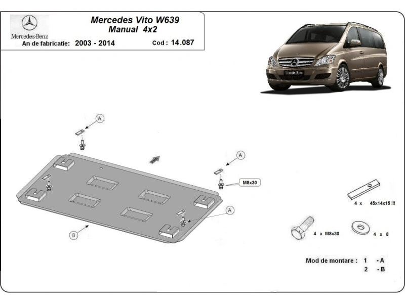Bunnplate stål Mercedes Viano W639 4x2 2003 - 2014 | Motordeksel - Beskyttelse deksel under motor – bilde 2