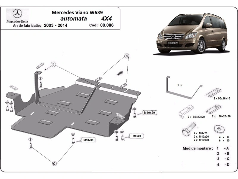 Bunnplate stål Mercedes Viano W639 4x4 2003 - 2014 | Girkassedeksel for automatgir - Beskyttelse deksel under girkasse – bilde 2