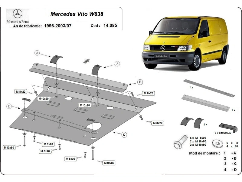 Bunnplate stål Mercedes Vito 1996 - 2003 | Motordeksel - Beskyttelse deksel under motor – bilde 2