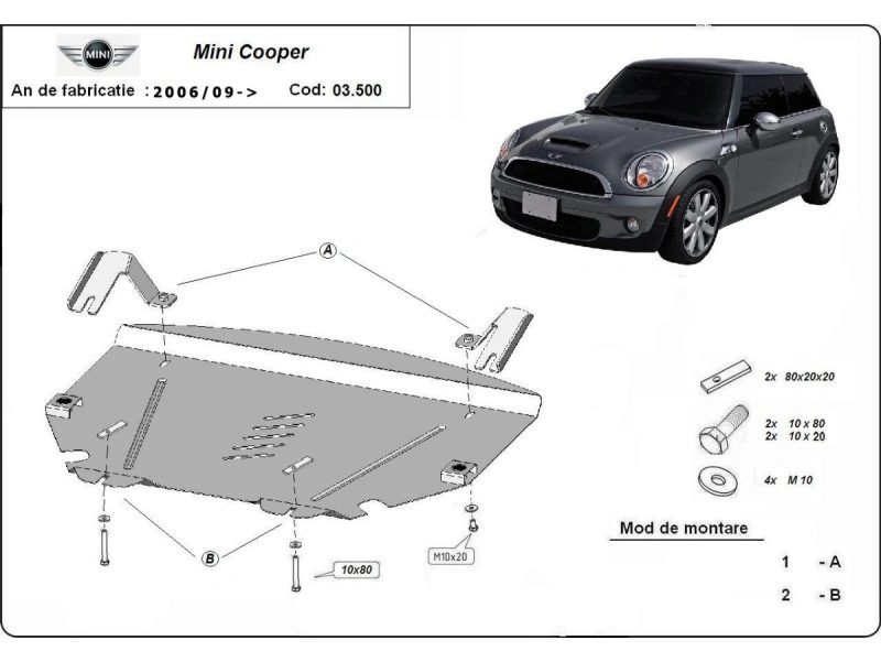 Bunnplate stål Mini Cooper R56 2006 - 2014 | Motordeksel - Beskyttelse deksel under motor – bilde 2