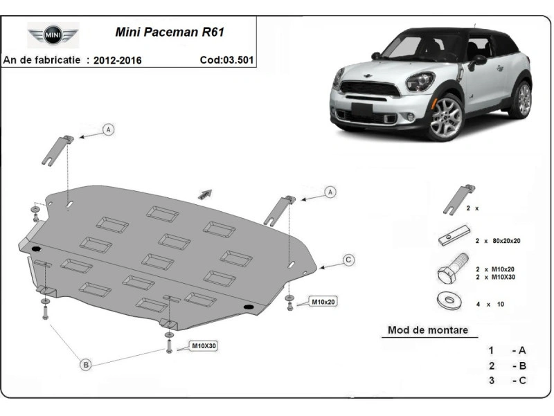 Bunnplate stål Mini Paceman R61 2012 - 2016 | Motordeksel - Beskyttelse deksel under motor – bilde 2