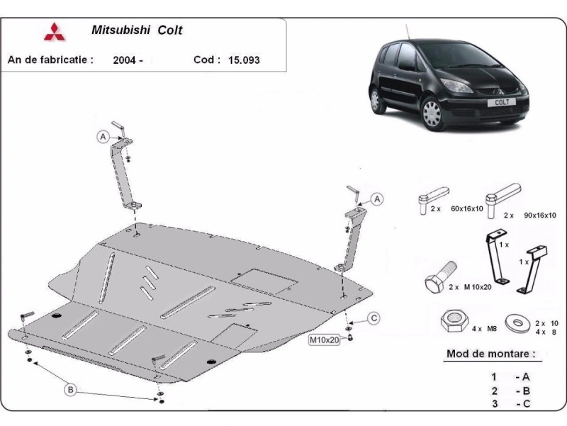 Bunnplate stål Mitsubishi Colt 2002 - 2013 | Motordeksel - Beskyttelse deksel under motor – bilde 2