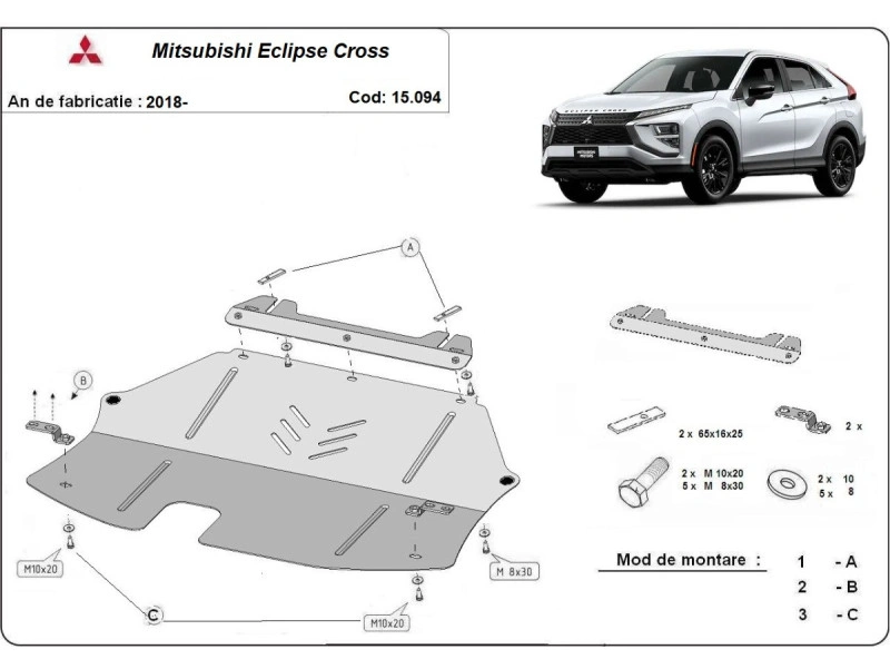 Bunnplate stål Mitsubishi Eclipse Cross 2018 -> | Motordeksel - Beskyttelse deksel under motor – bilde 2